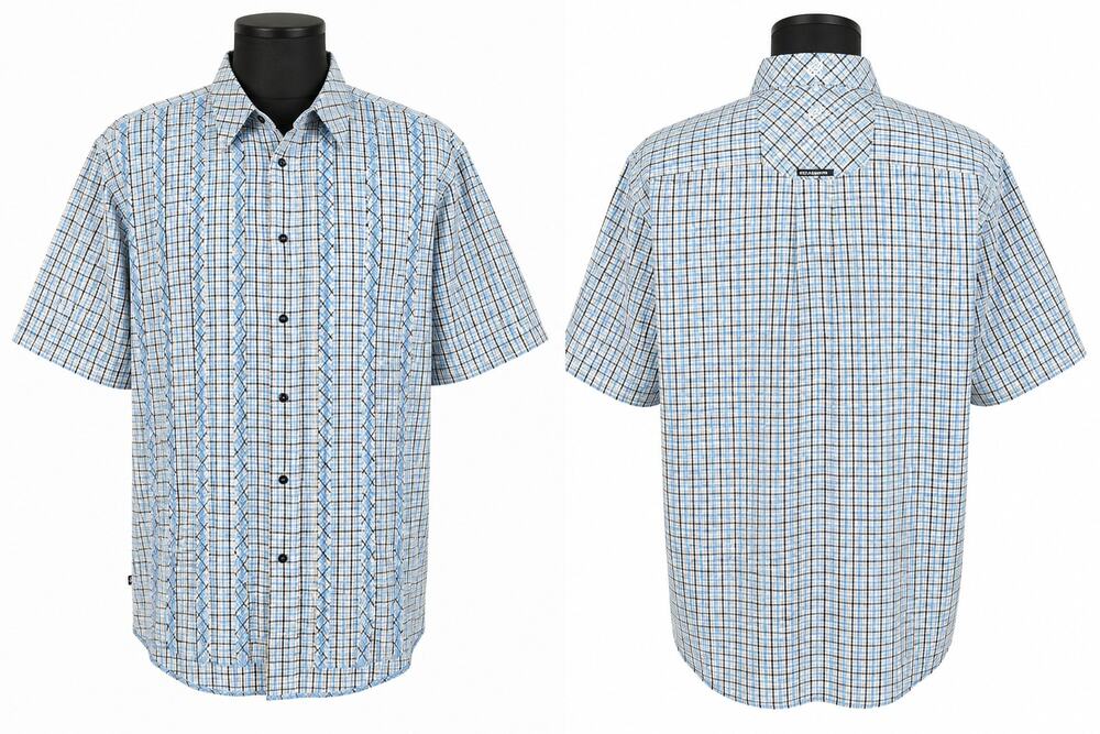 Rocawear Mens 2XL Plaid Seersucker Button Up Shirt Blue Short Sleeve Hip Hop